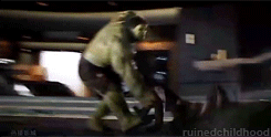 hulk smashing loki gif